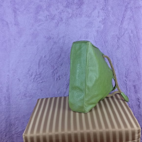 496cad PLINIO VISONA Italian Leather Tote with Fisherman handle in GREEN avocado - Picture 2 of 15